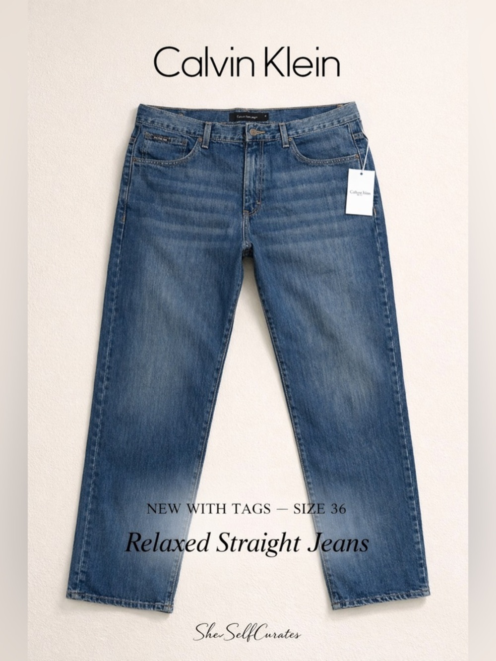 Calvin Klein Relaxed Straight Jeans Men’s Size 36|Medium Wash Denim